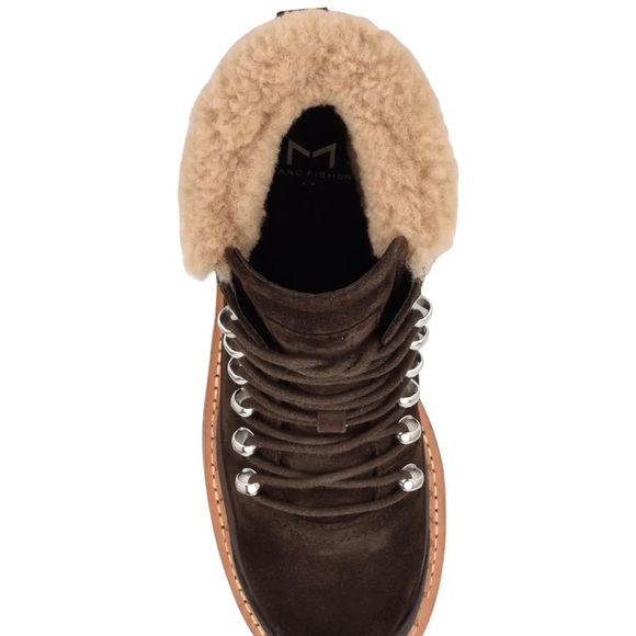 NIB Marc Fisher LTD Cade Genuine shearling Lace Up bootie boot sz 6.5 - Picture 3 of 6